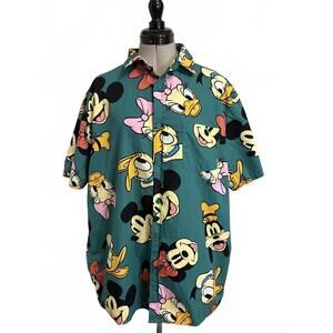 Retro Disney Mickey Mouse and Friends Novelty woven button up shirt Men's XL